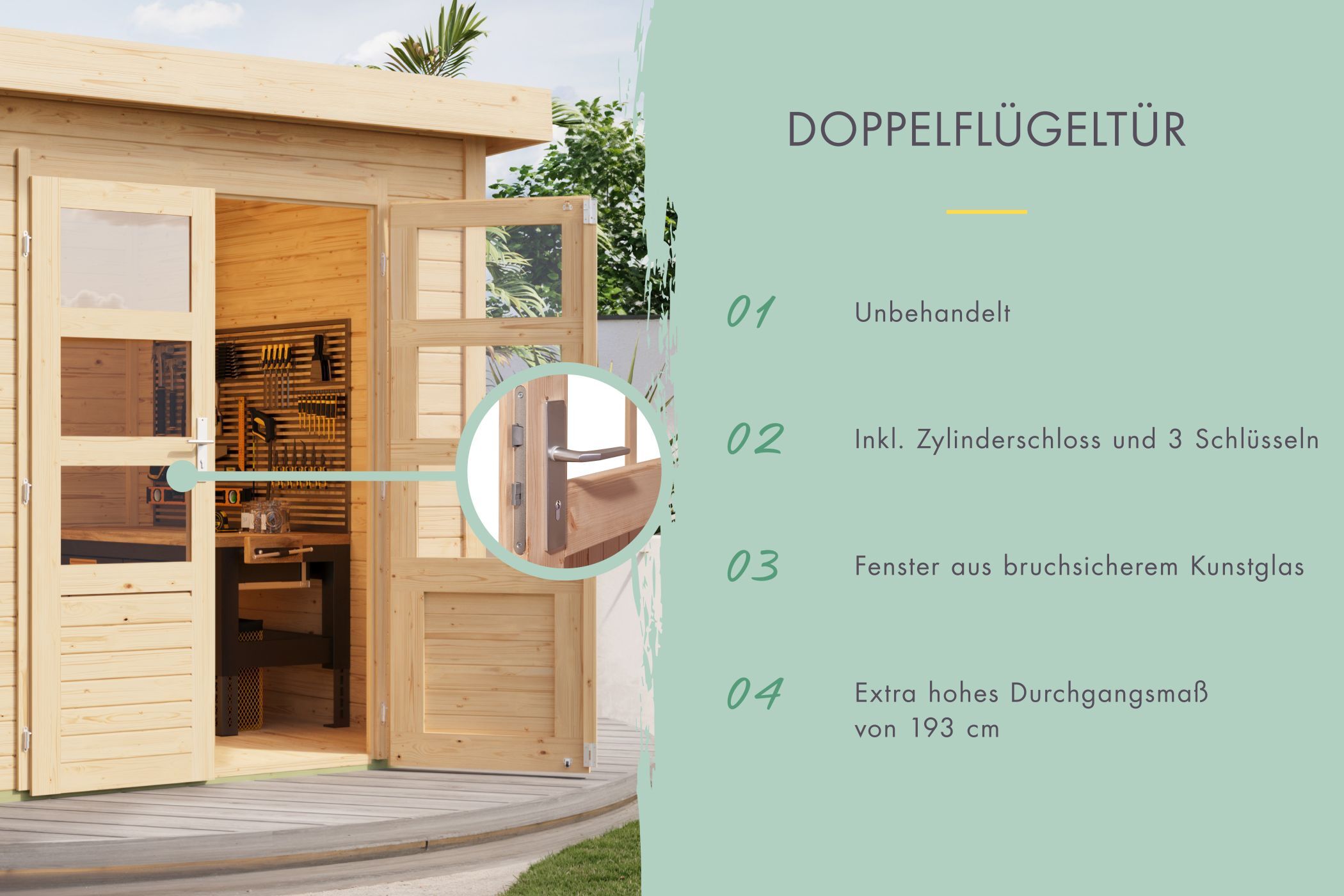 Gartenhaus Kolbin 9 XXL (Extra hohe Tür)