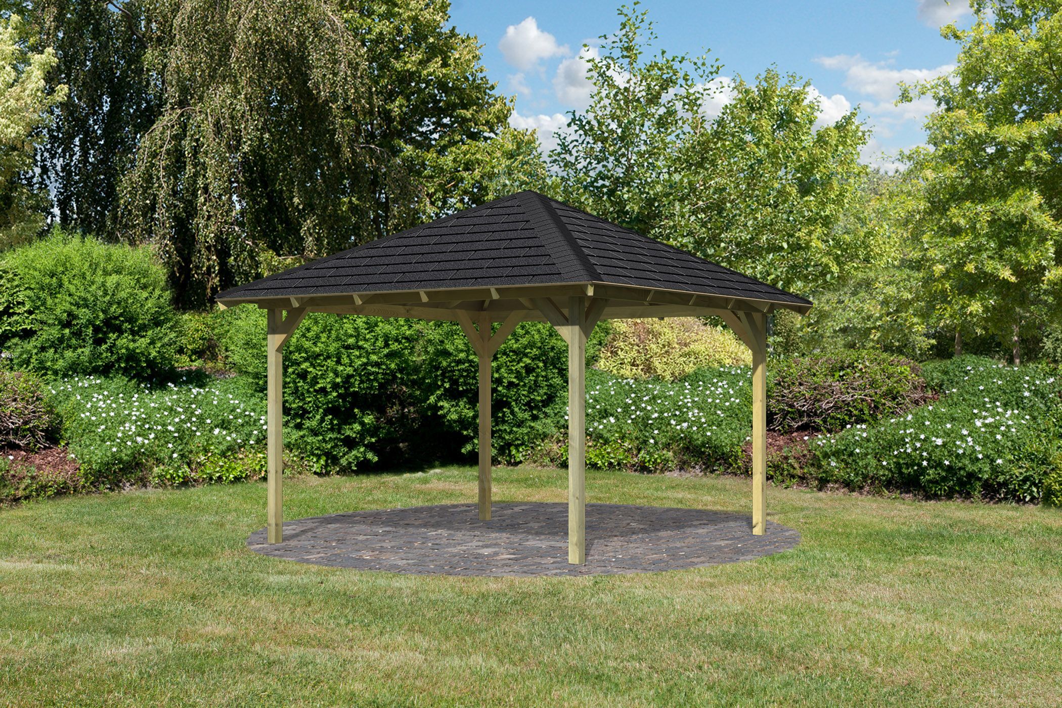 Pavillon Granada mit Dachschindeln Rechteck schwarz / Lagerabverkauf