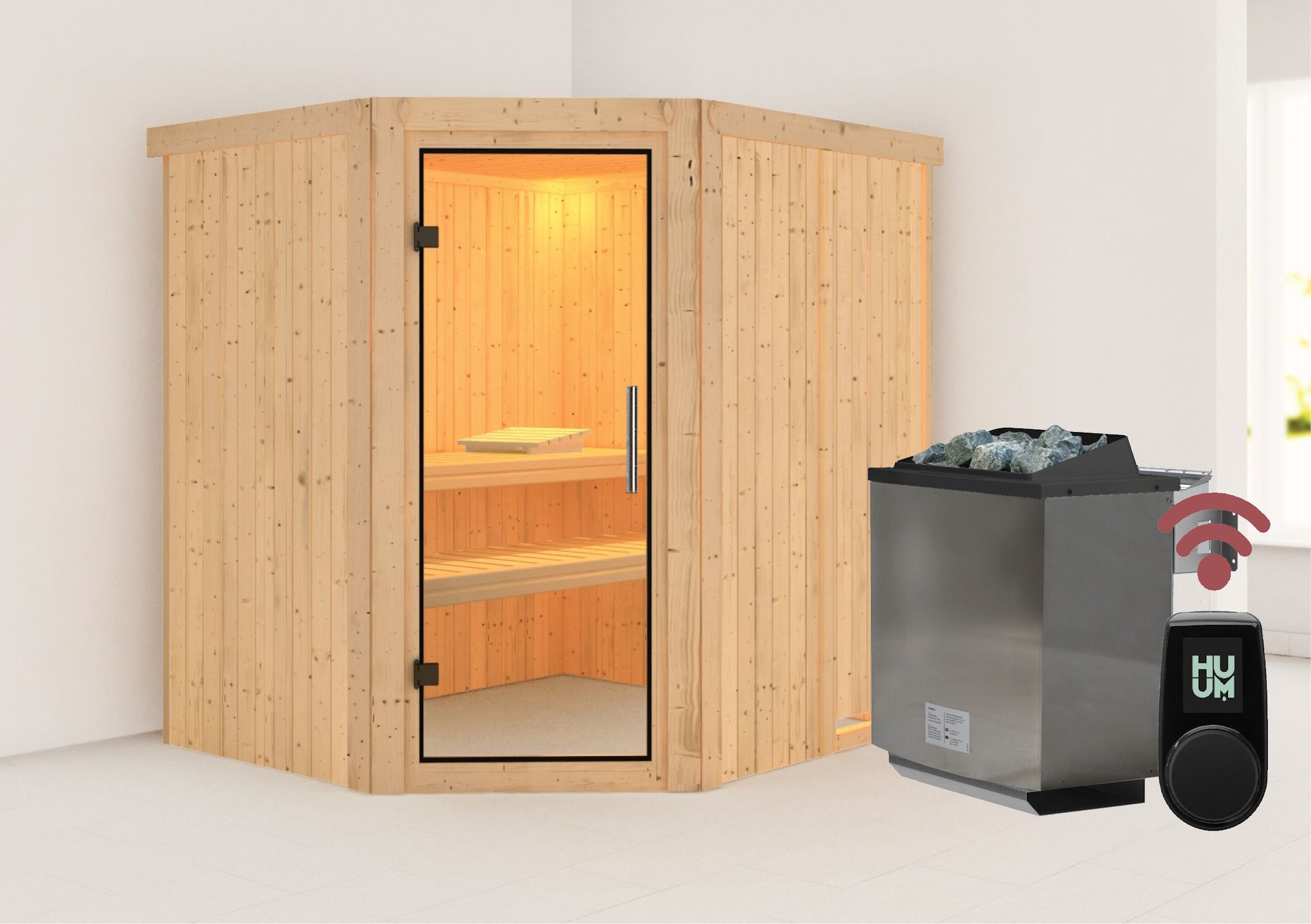 Sauna Marla 1 im Sparset / 9kW Bio-Ofen mit HUUM Wifi Steuerung