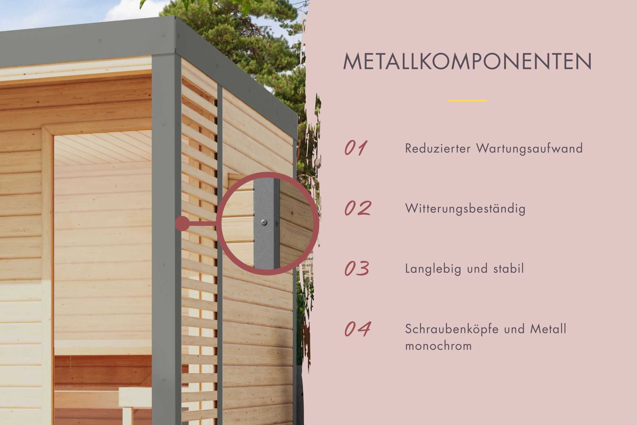Saunahaus Ares 1 terragrau /  Metall: staubgrau / Lagerabverkauf