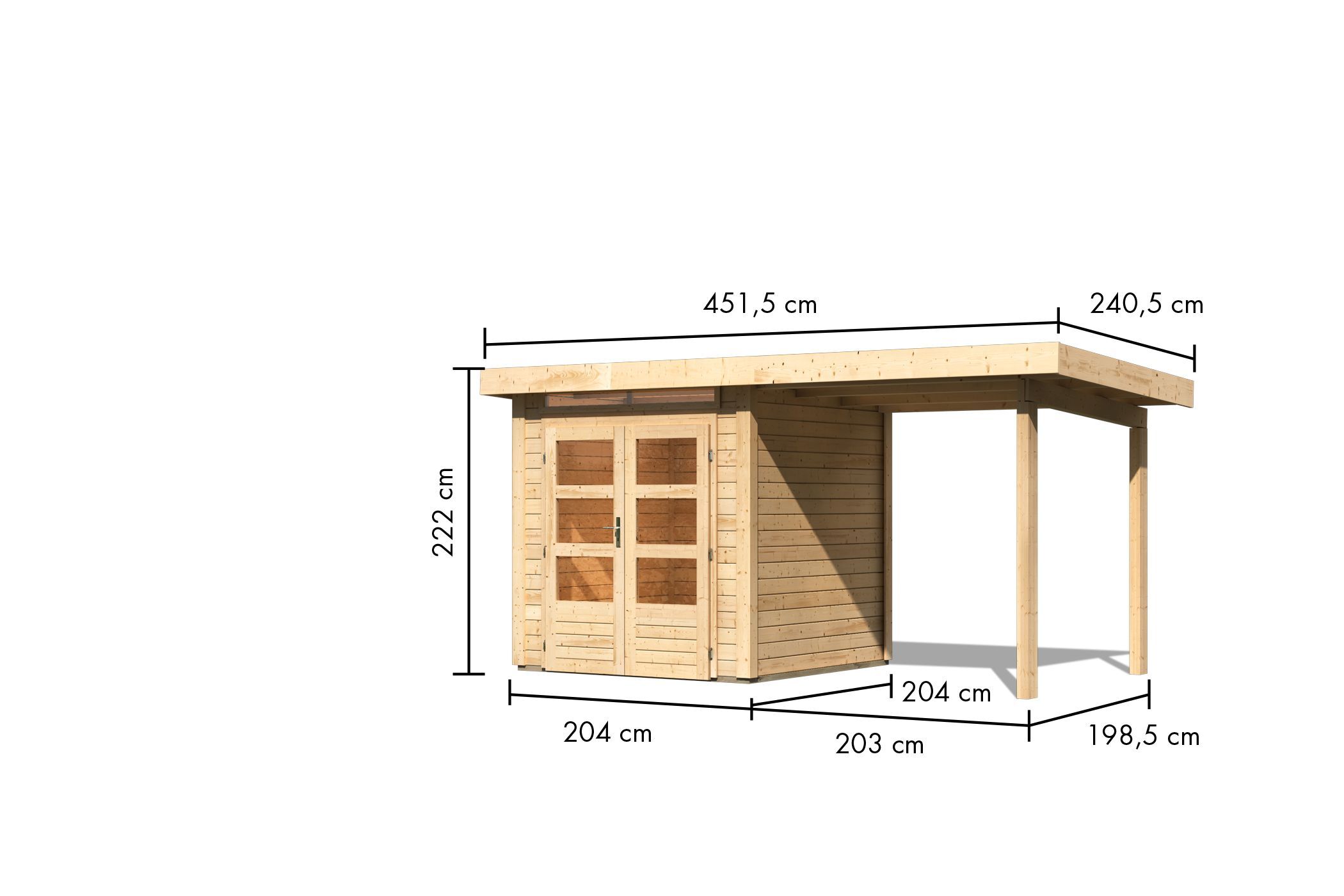 Gartenhaus Kandern 1 naturbelassen mit 2,35 m Anbaudach / Lagerabverkauf