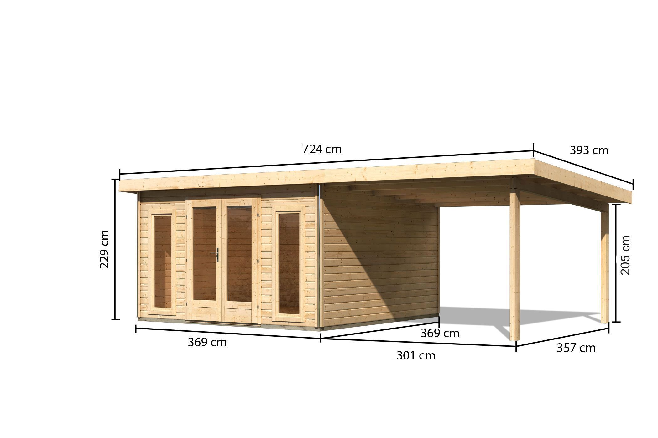 Gartenhaus Radeburg 3 naturbelassen mit 3,3 Meter Anbaudach / Lagerabverkauf