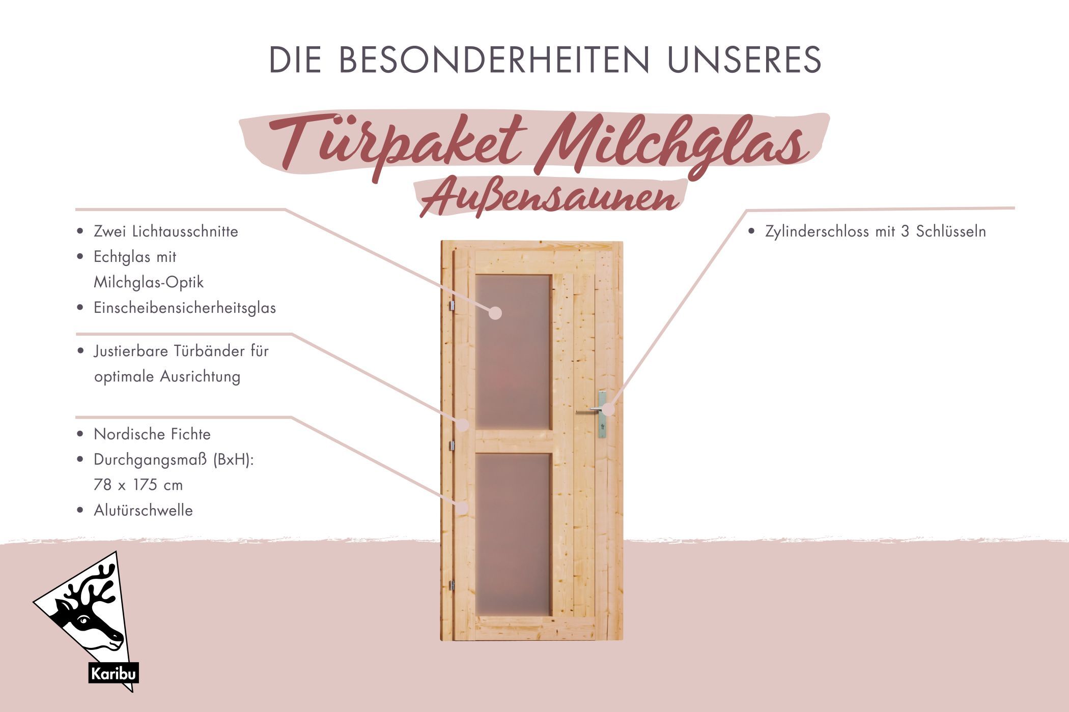 Türpaket Außensauna Milchglasoptik