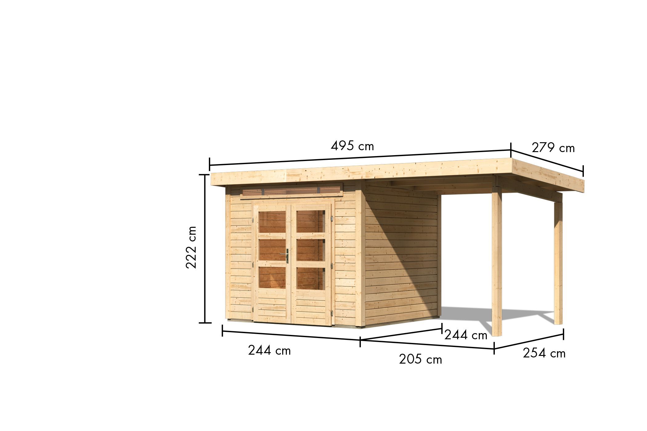 Gartenhaus Kandern 3 naturbelassen mit 2,35 m Anbaudach / Lagerabverkauf