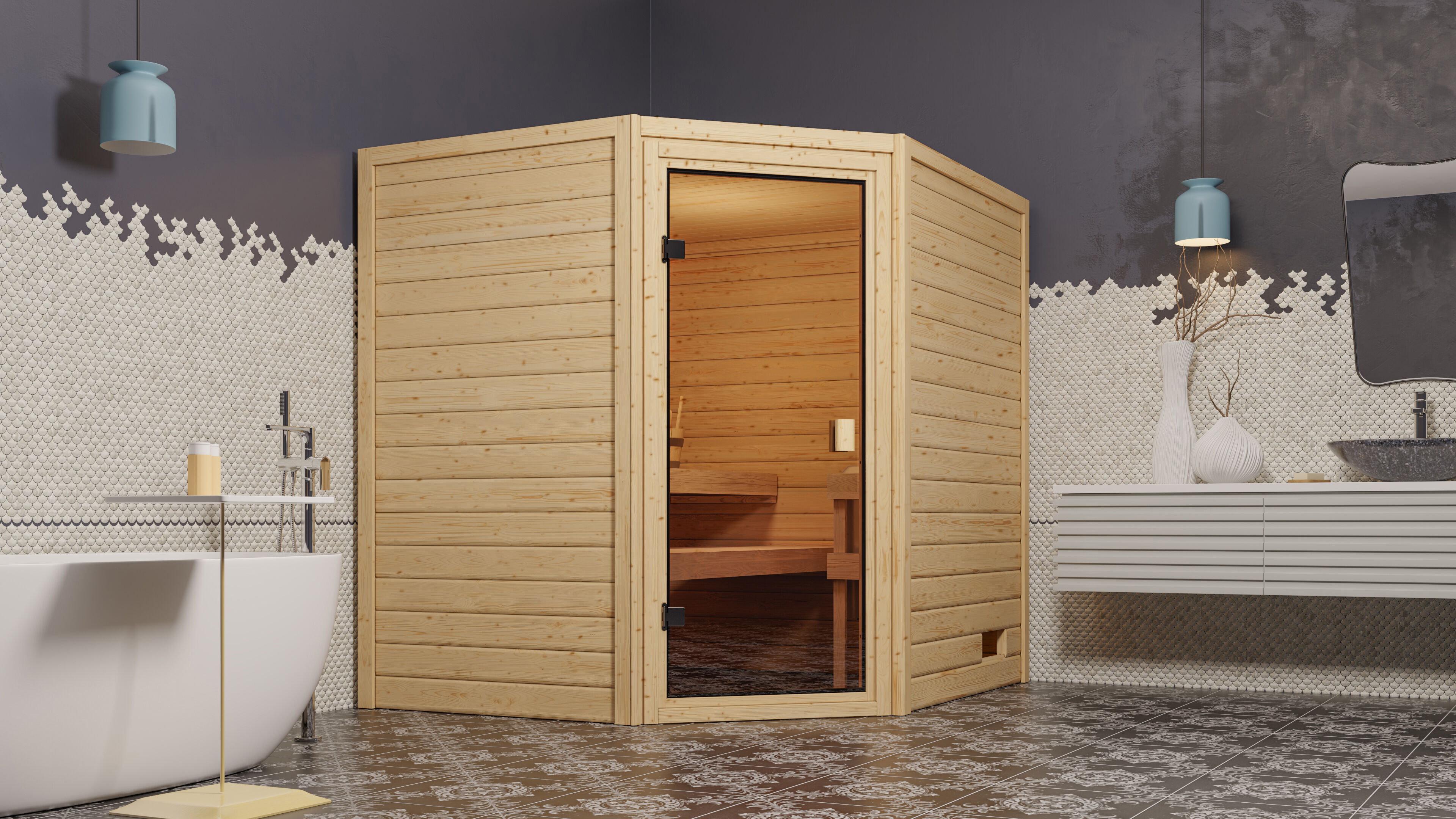 Sauna Mila 6 im Sparset / 9kW Bio-Ofen mit HUUM Wifi Steuerung