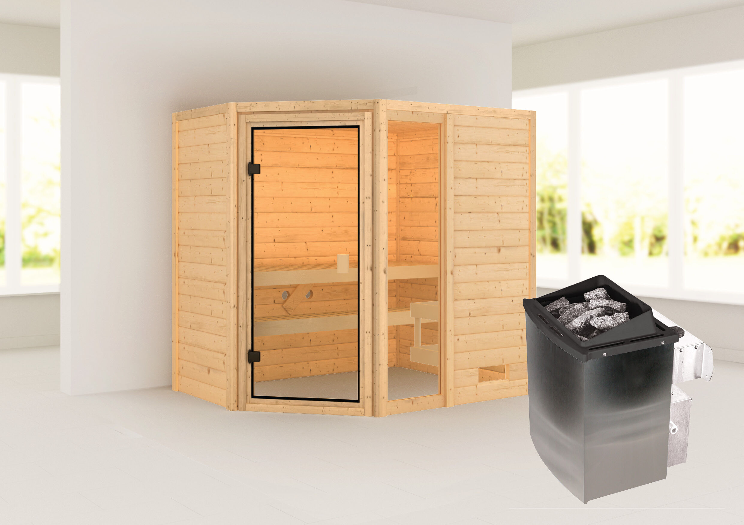 Sauna Valida 2 Eckeinstieg mit Fenster