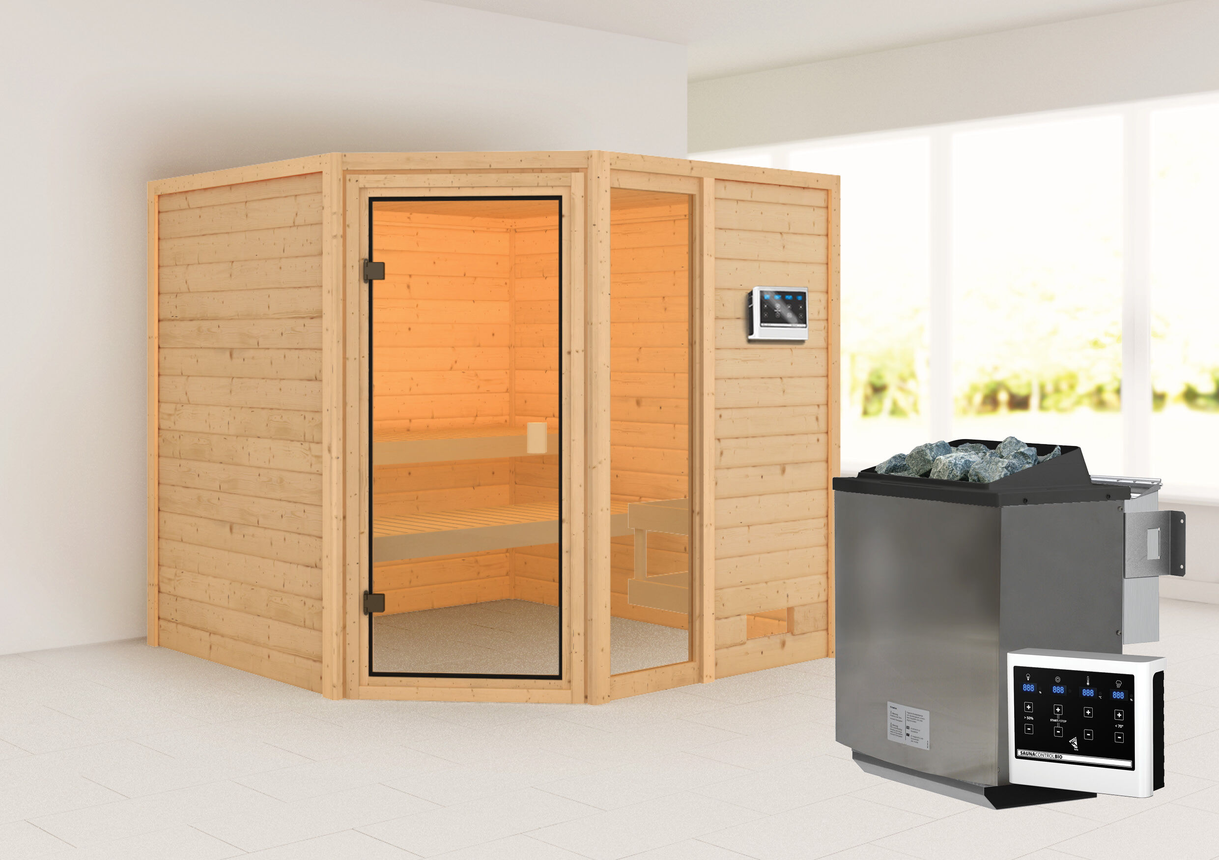 Sauna Valida 4 Eckeinstieg mit Fenster