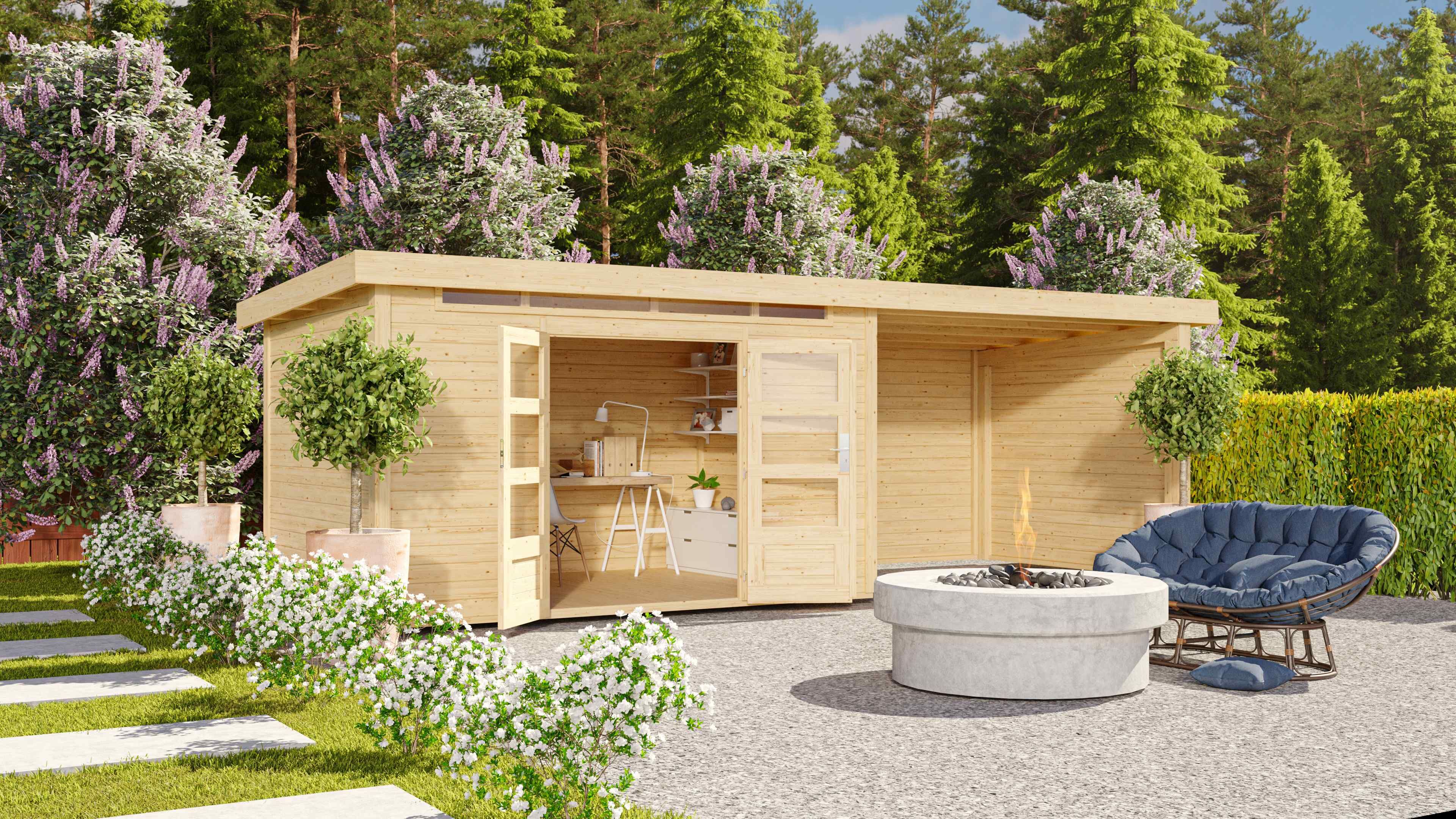 Gartenhaus Kandern 7 naturbelassen mit 3,2 m Anbaudach / Lagerabverkauf