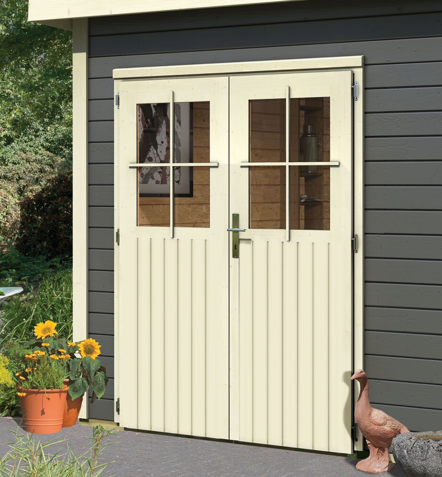 Doppelflügeltür Gartenhaustür 28mm elfenbeinweis / Lagerabverkauf