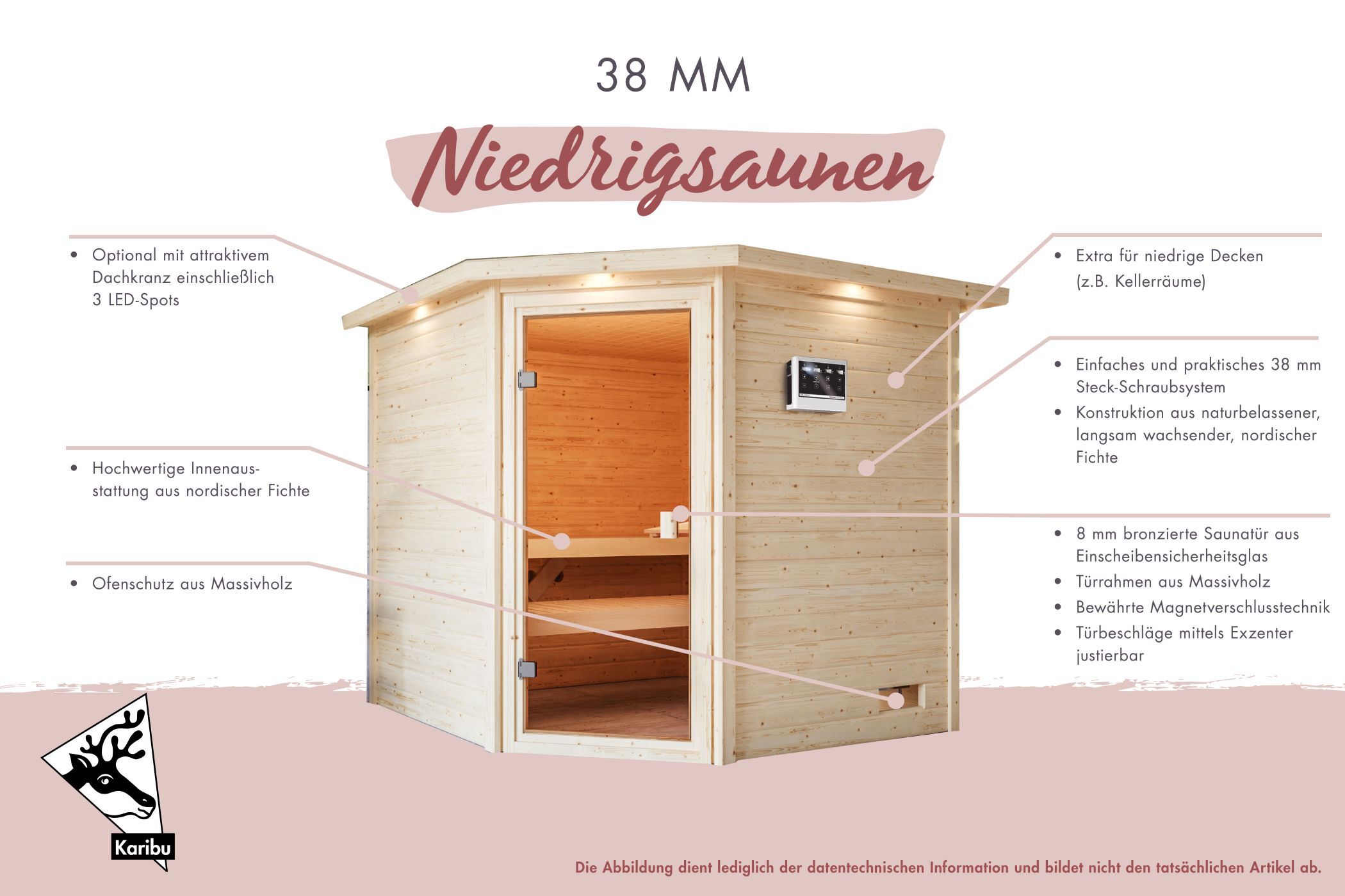 Sauna Mila 7 im Sparset / 9kW Bio-Ofen mit HUUM Wifi Steuerung