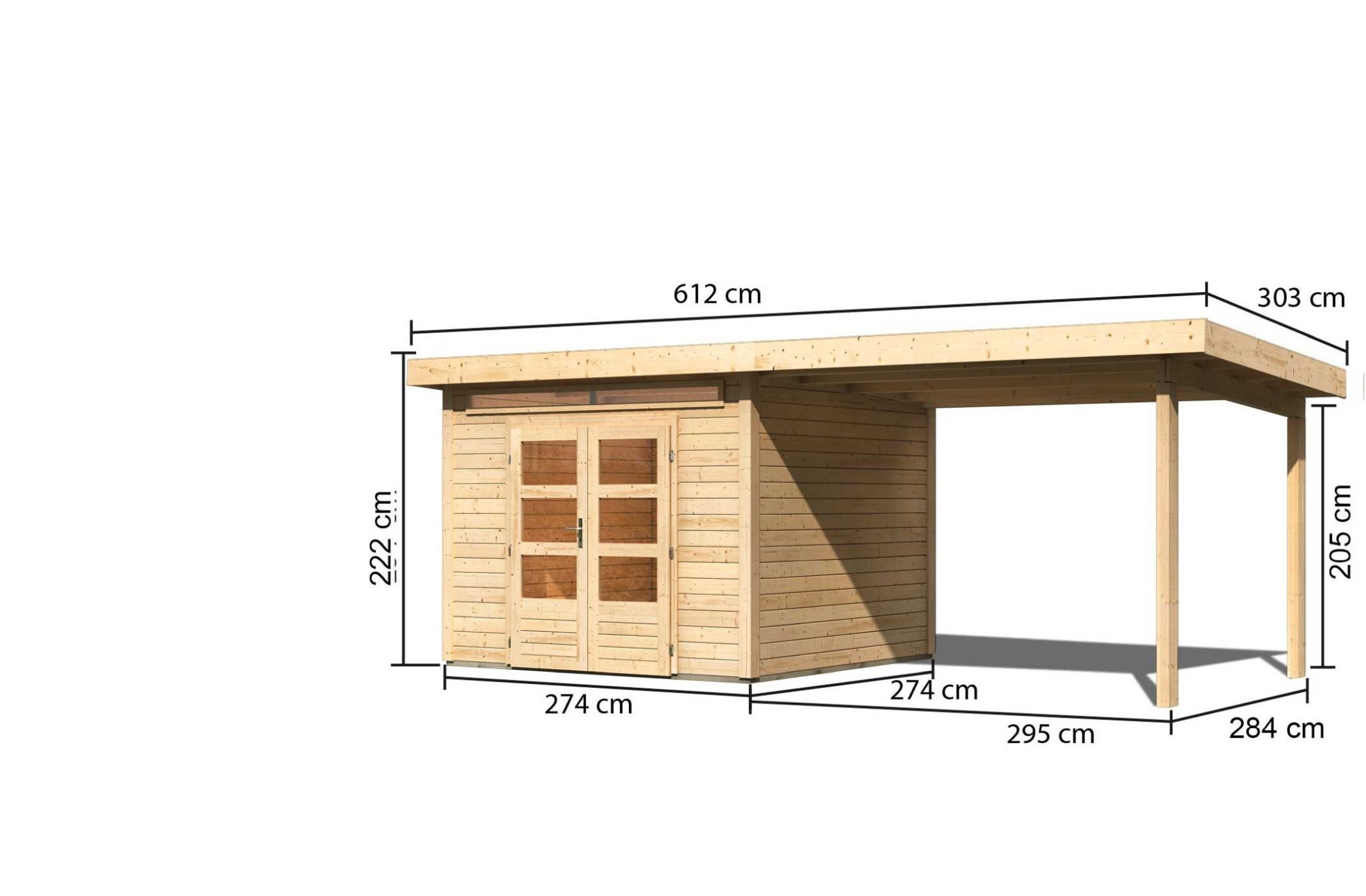 Gartenhaus Kandern 6 naturbelassen mit 3,2 m Anbaudach / Lagerabverkauf