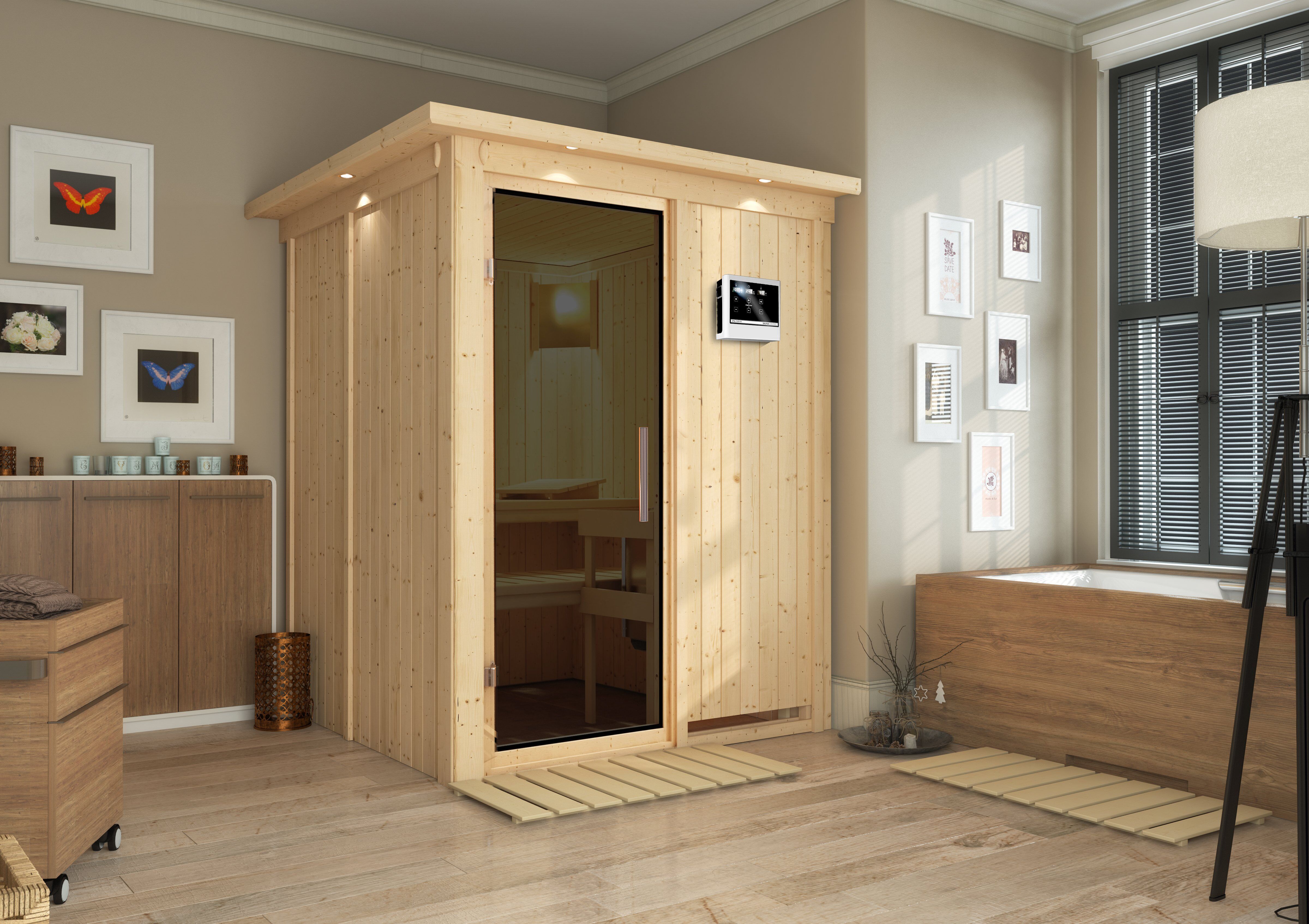Sauna Norin inkl.  9kW Ofen finnisch und Dachkranz / Lagerabverkauf