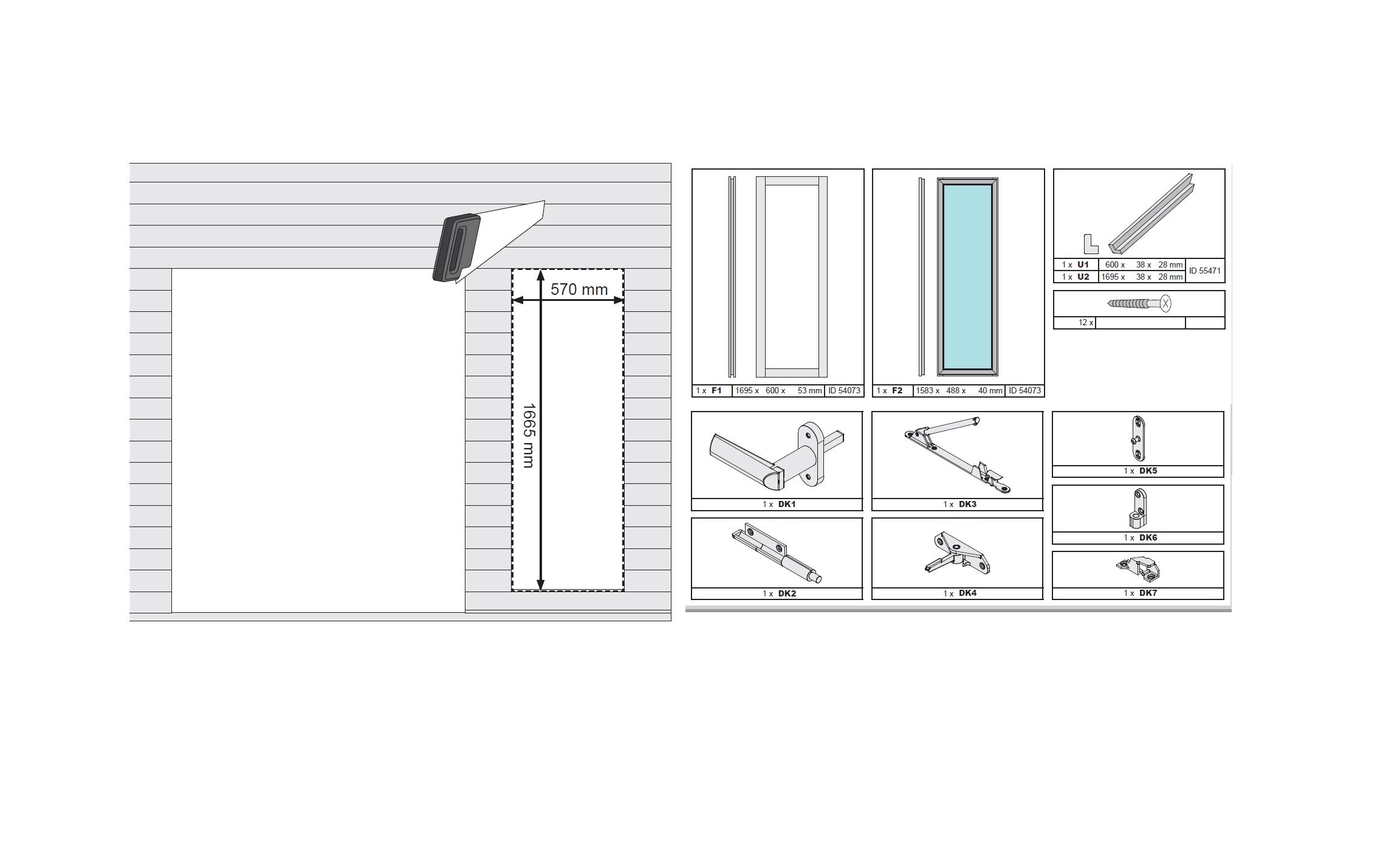 Fenster für 38mm Wandstärke 600mm x 1695mm Dreh/Kipp Funktion / Lagerabverkauf