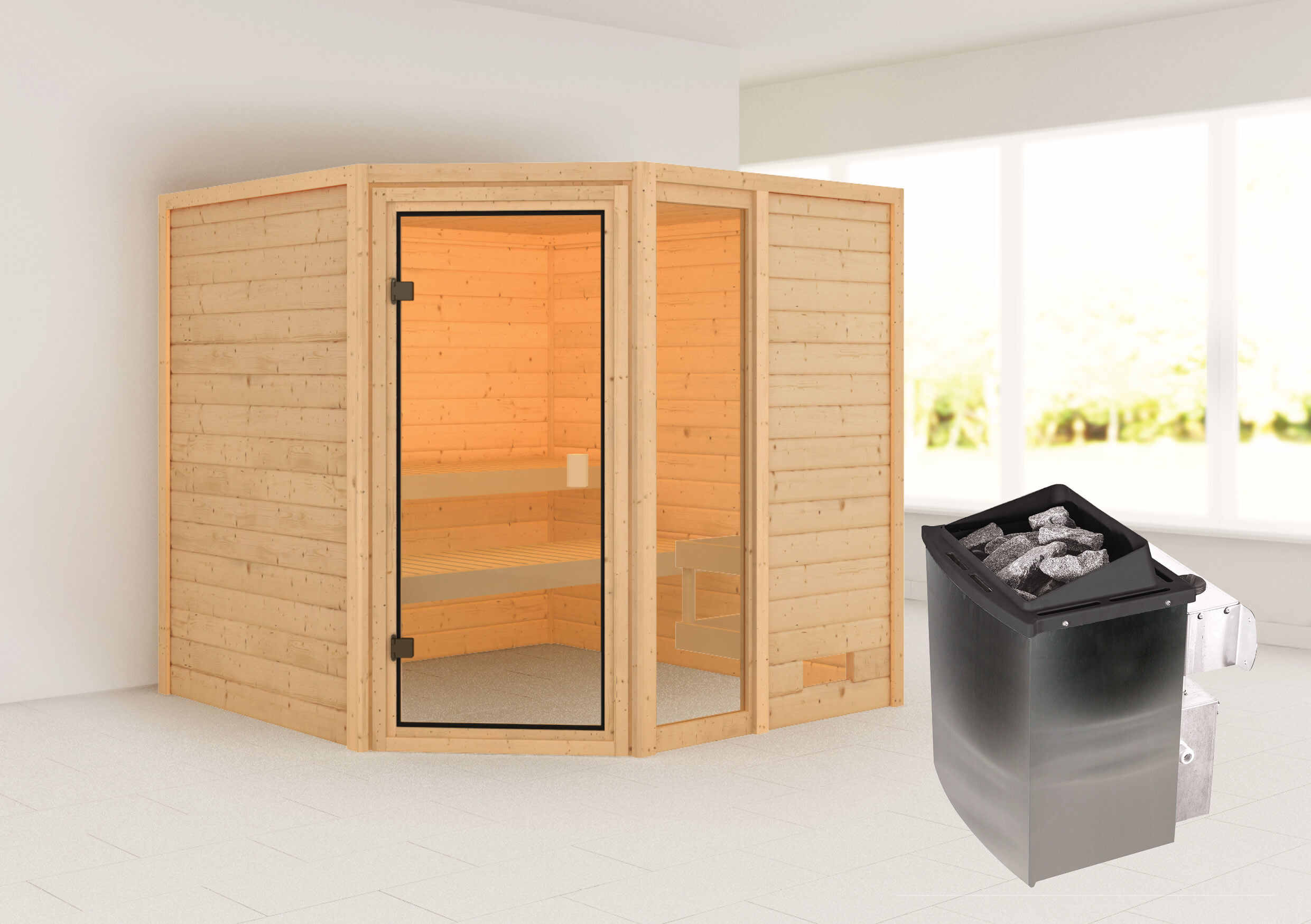 Sauna Valida 4 Eckeinstieg mit Fenster