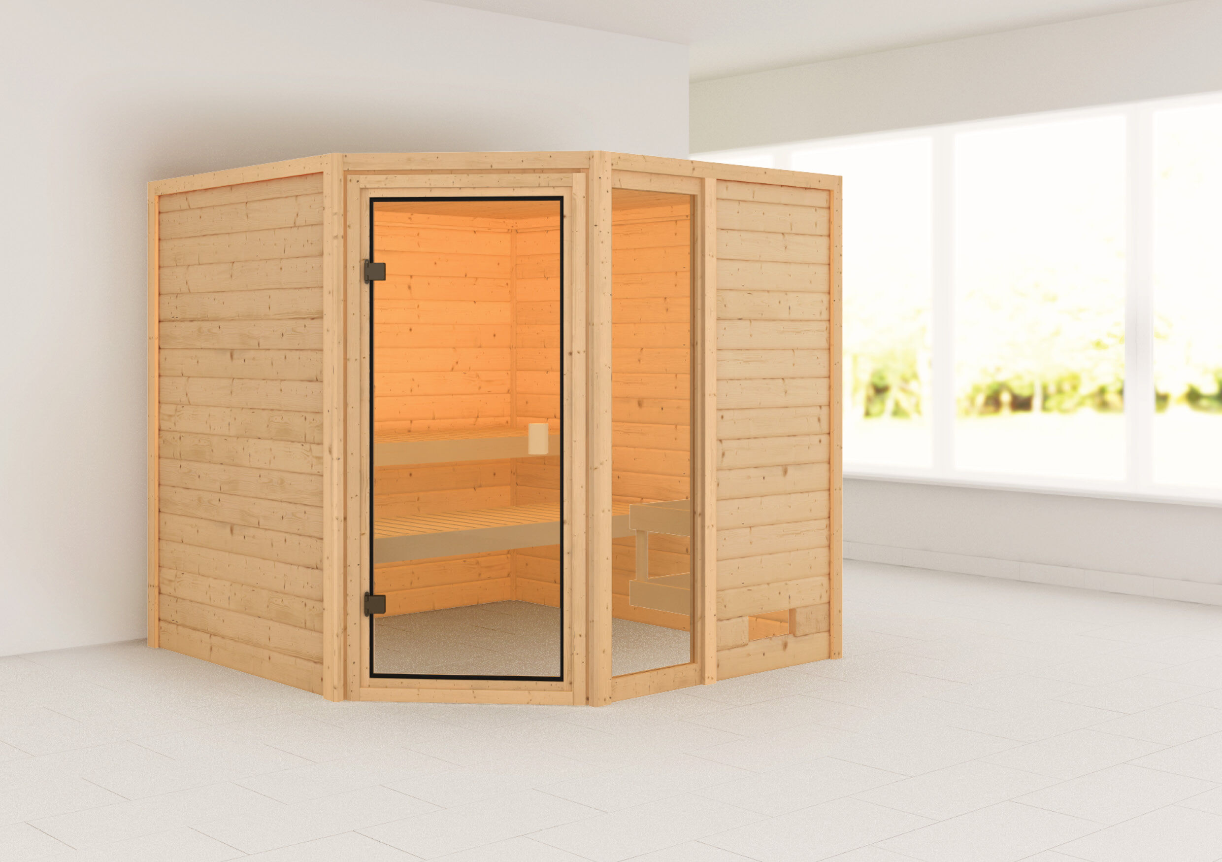 Sauna Valida 4 Eckeinstieg mit Fenster