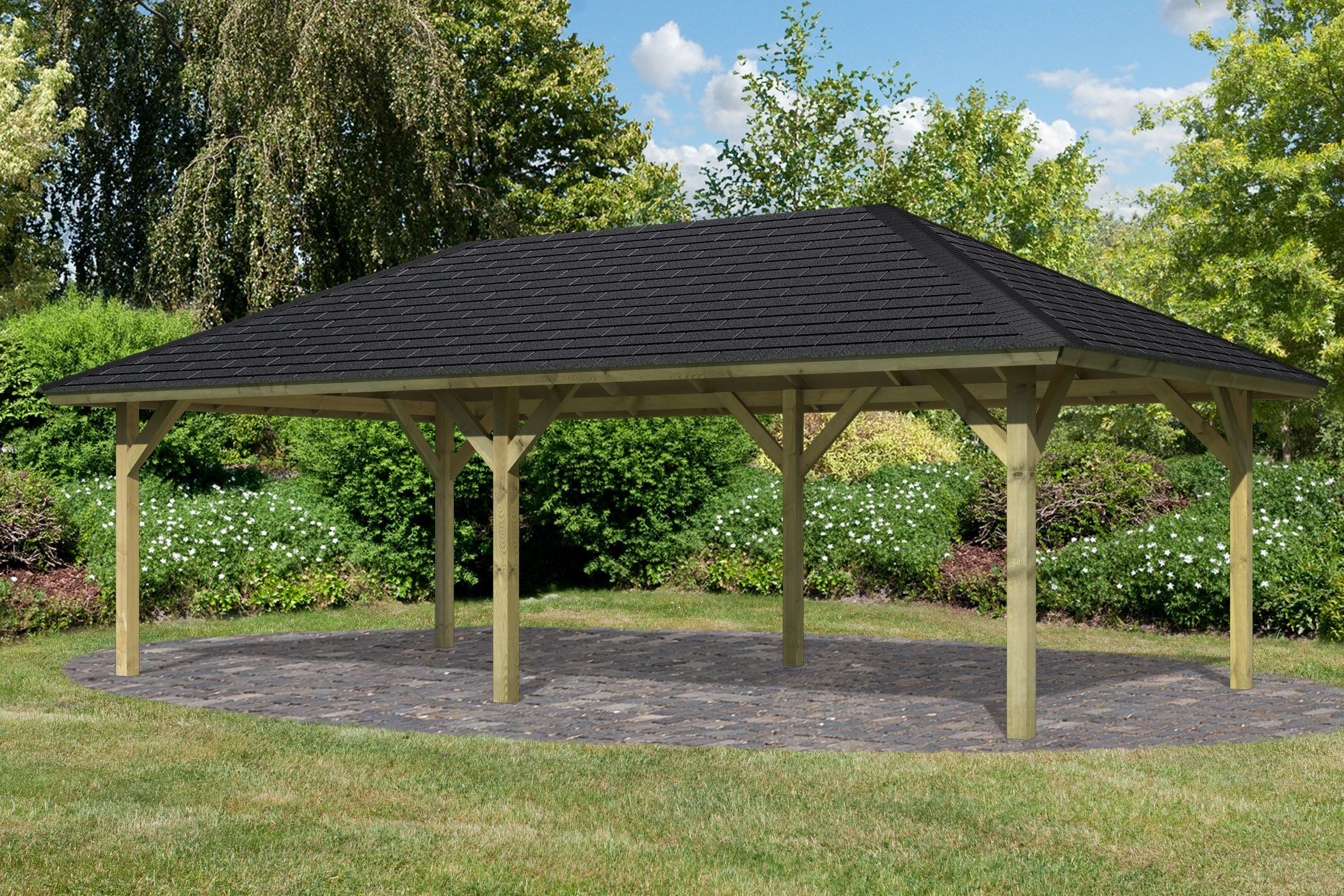 Pavillon Holm 2 mit Dachschindeln Rechteck schwarz / Lagerabverkauf