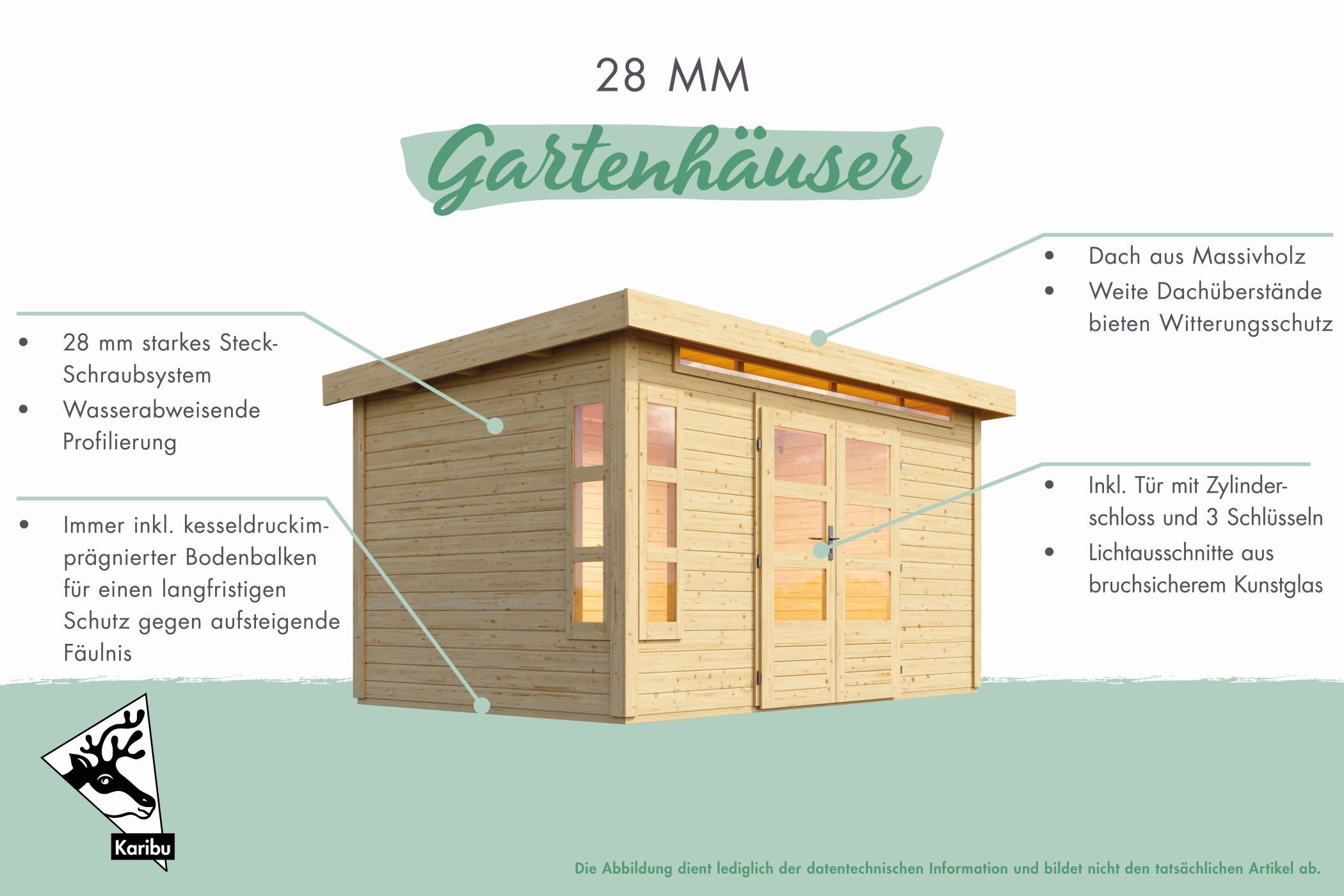 Gartenhaus Theres mit klassischem Satteldach und optionalem  Dachausbauelement