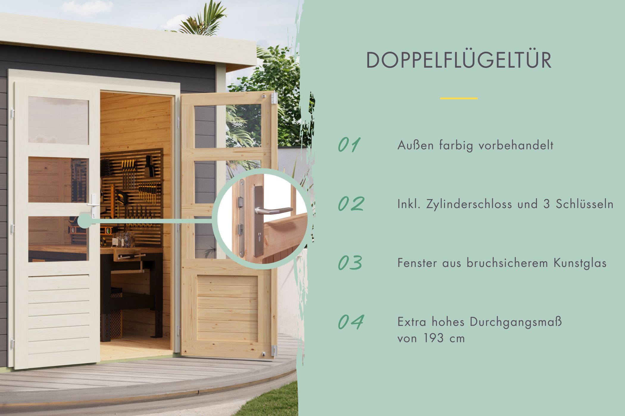 Gartenhaus Kolbin 3 XXL (Extra hohe Tür)