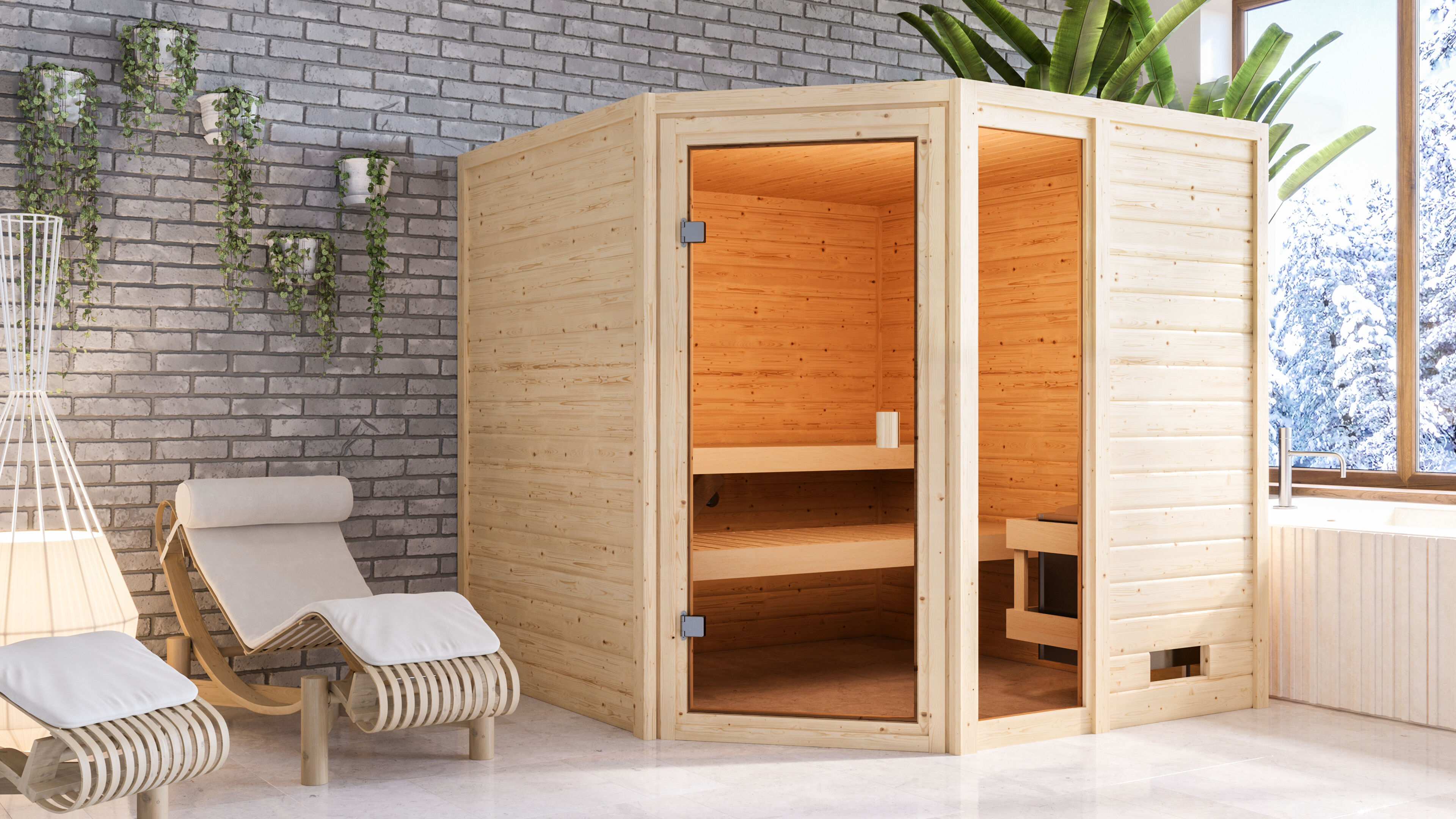 Sauna Mila 7 im Sparset / 9kW Bio-Ofen mit HUUM Wifi Steuerung