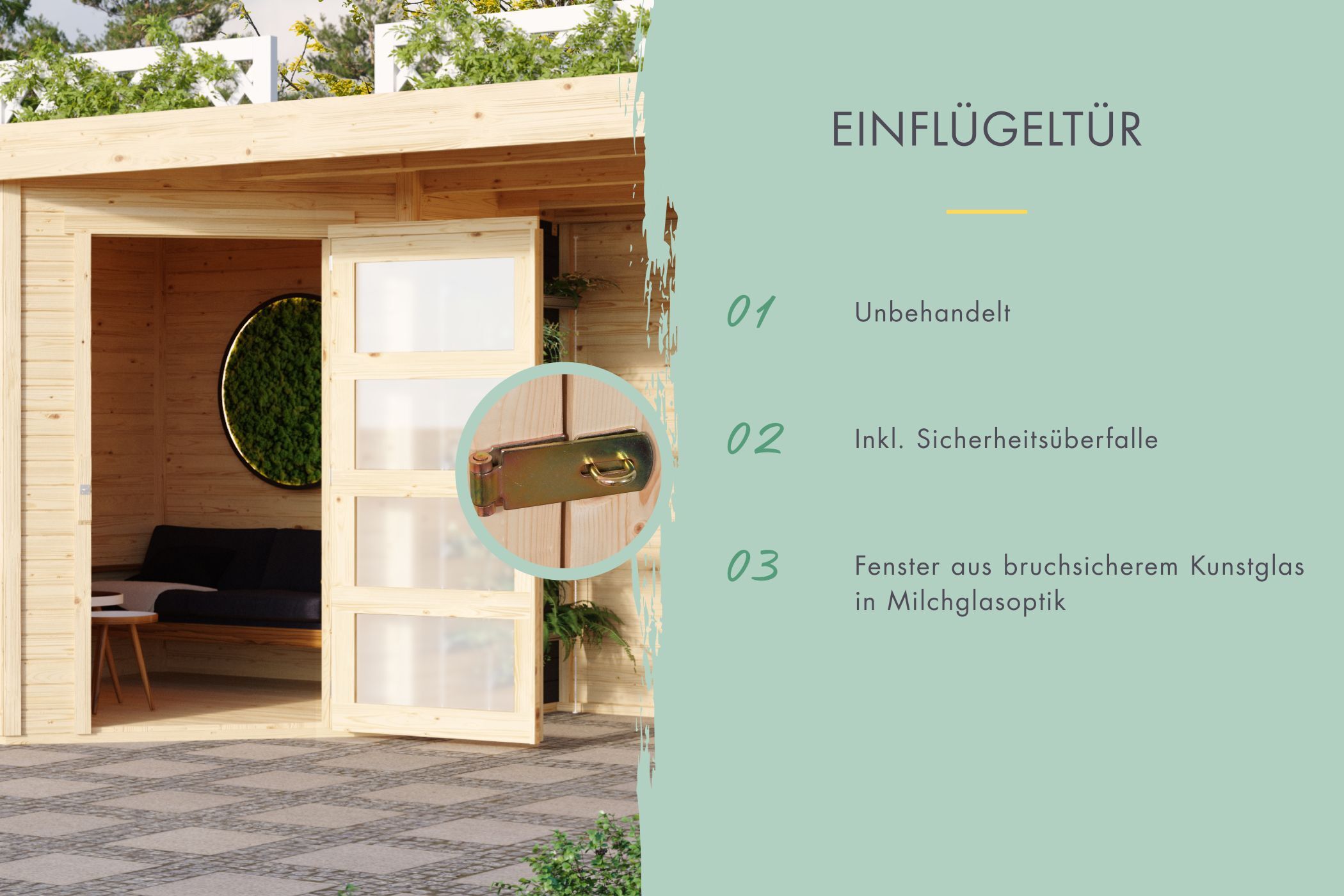 Gartenhaus Schwandorf 5 mit 2,40 Meter Anbaudach natur / Lagerabverkauf