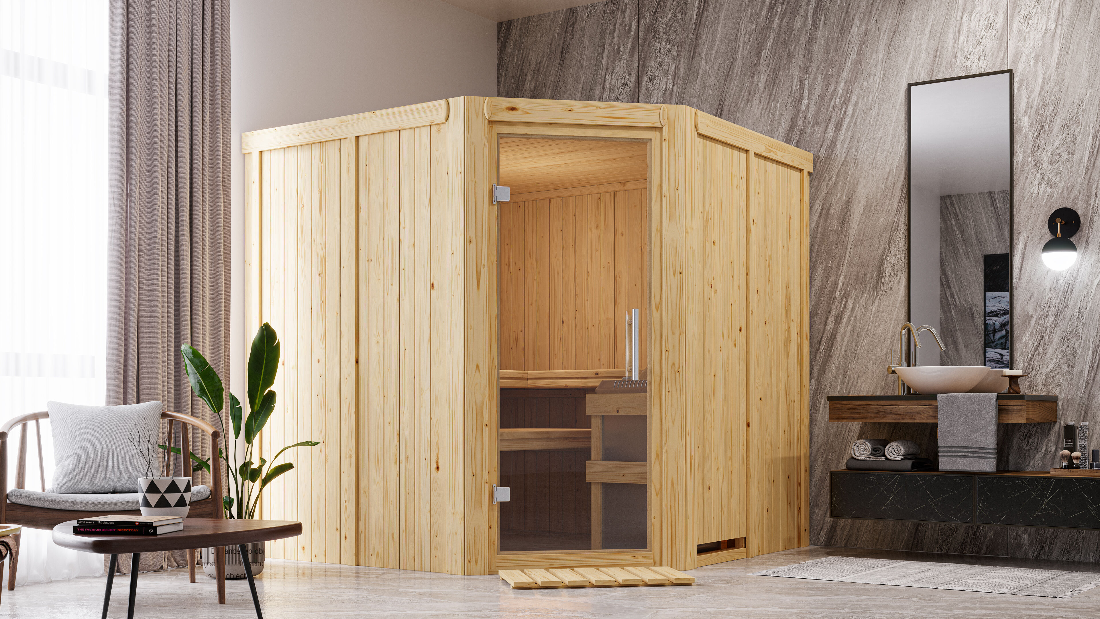 Sauna Marla 2 im Sparset / 9kW Bio-Ofen mit HUUM Wifi Steuerung