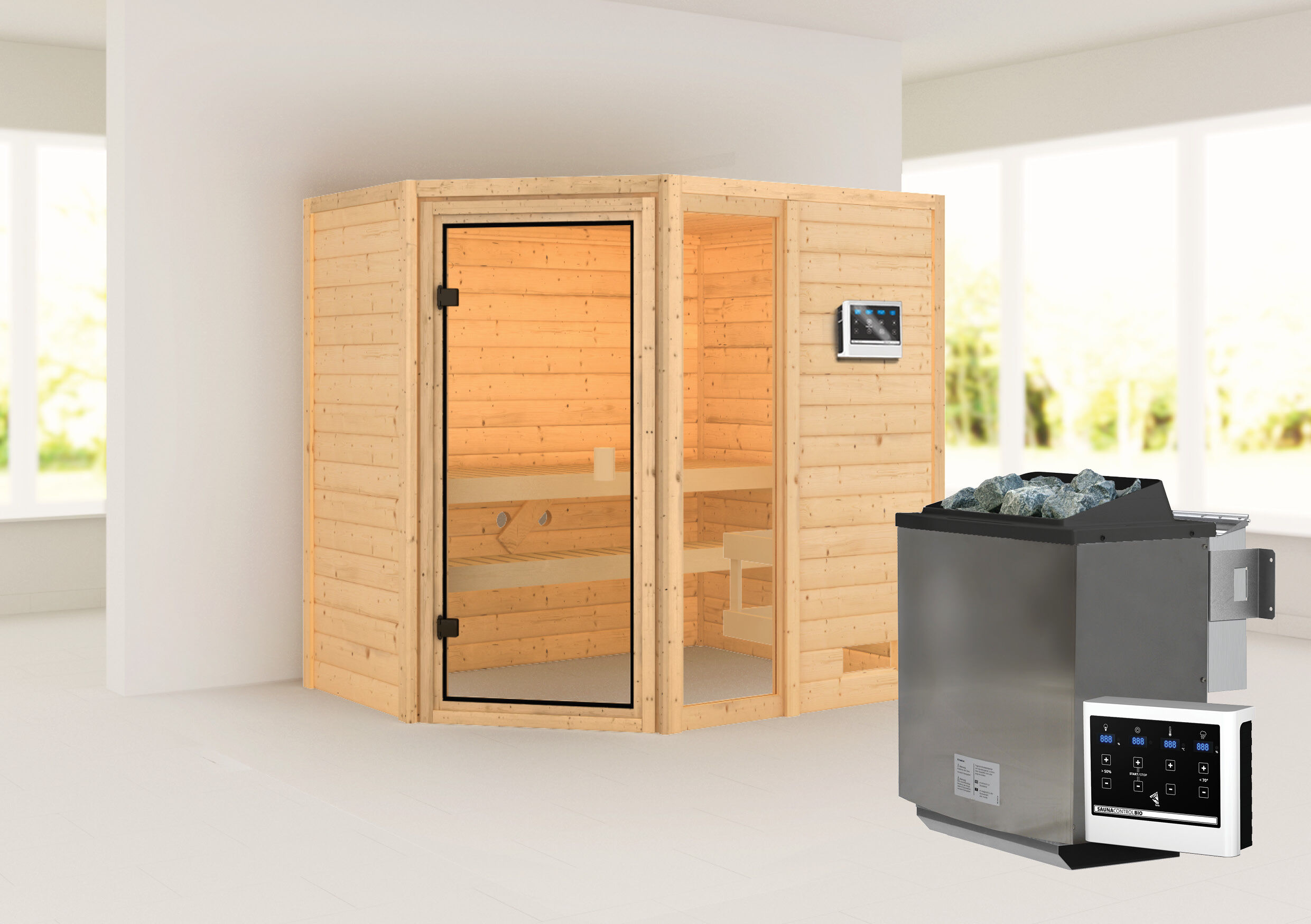 Sauna Valida 2 Eckeinstieg mit Fenster