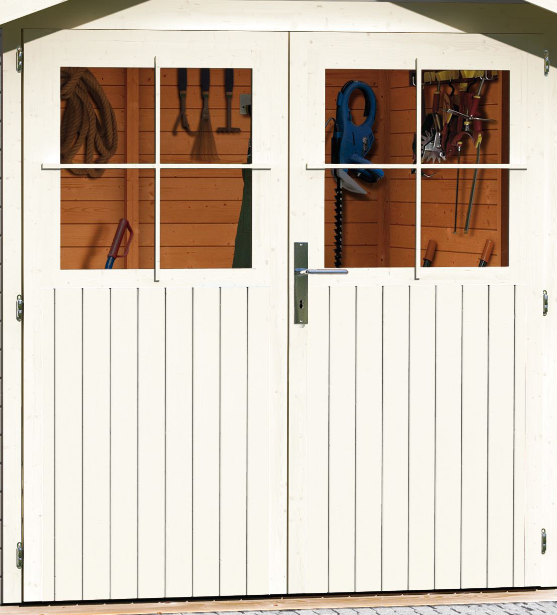 Doppelflügeltür Gartenhaustür 28mm elfenbeinweis / Lagerabverkauf
