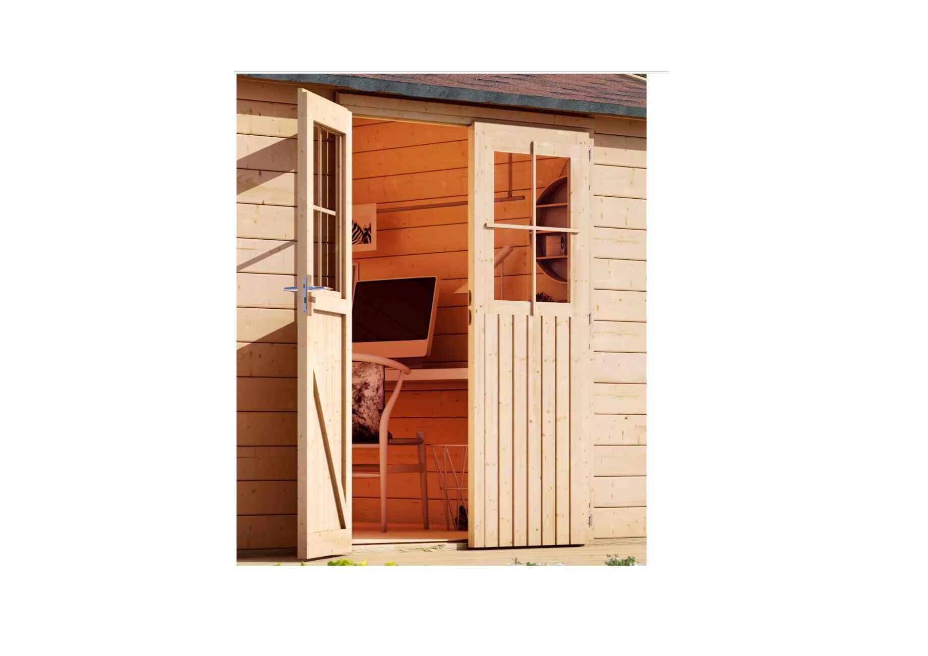 Doppelflügeltür Gartenhaustür 38mm naturbelassen