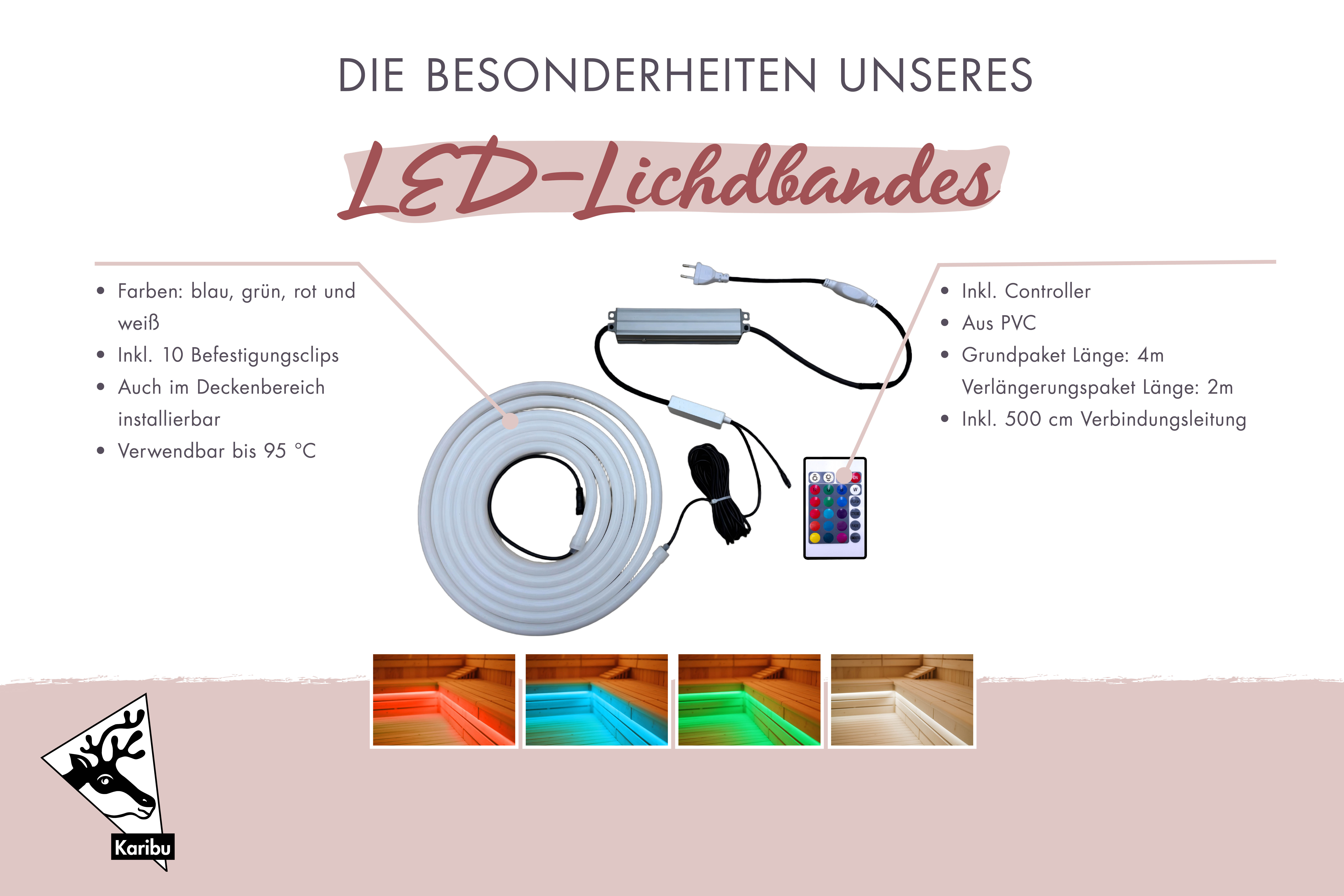 Saunalicht LED Schlauch Unterbankleuchte Farblicht Leuchtenset 400cm