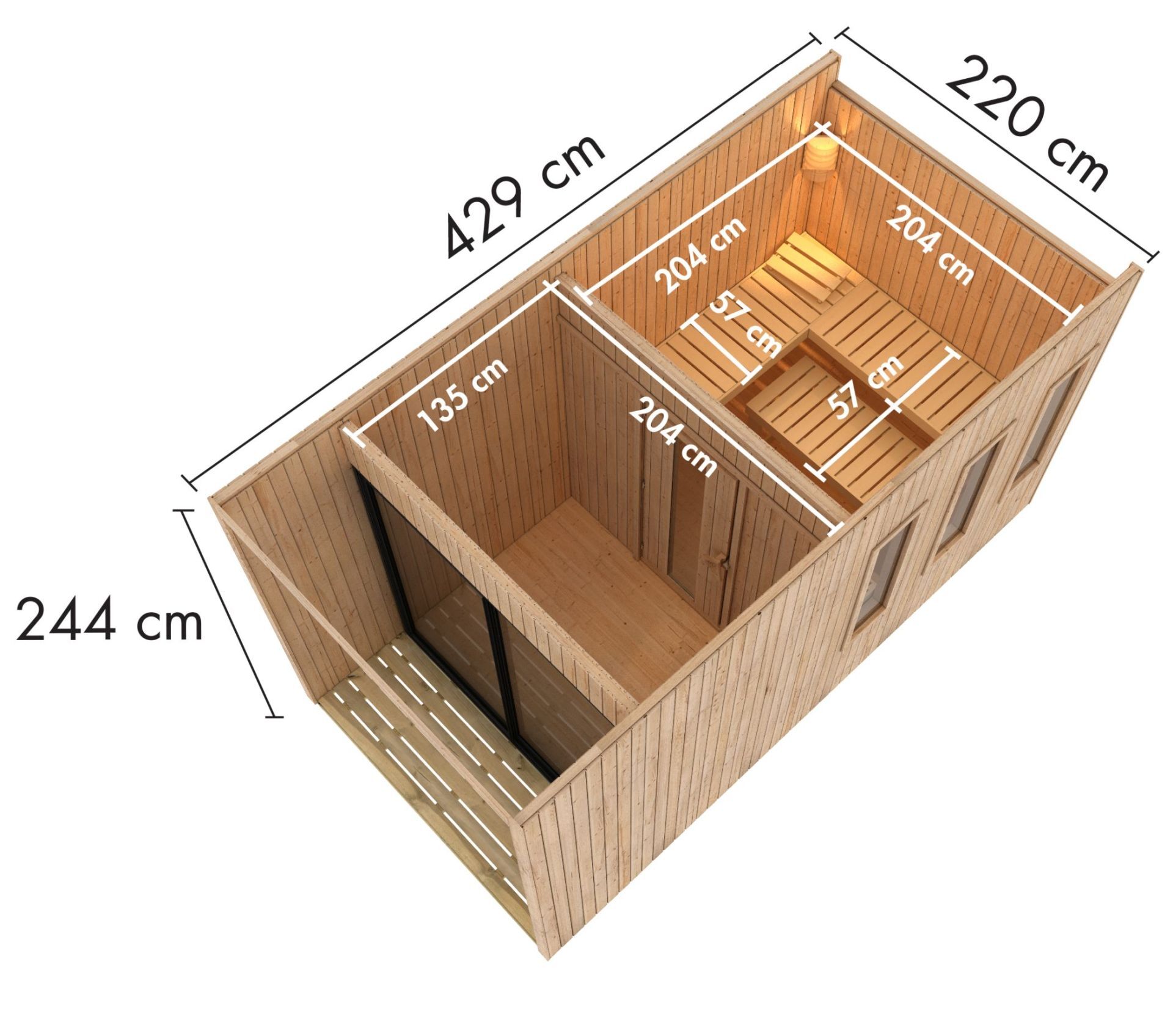 Karibu Gartensauna "Saunahaus Miramar" mit Vorraum 5 Personen Natur 9 ...